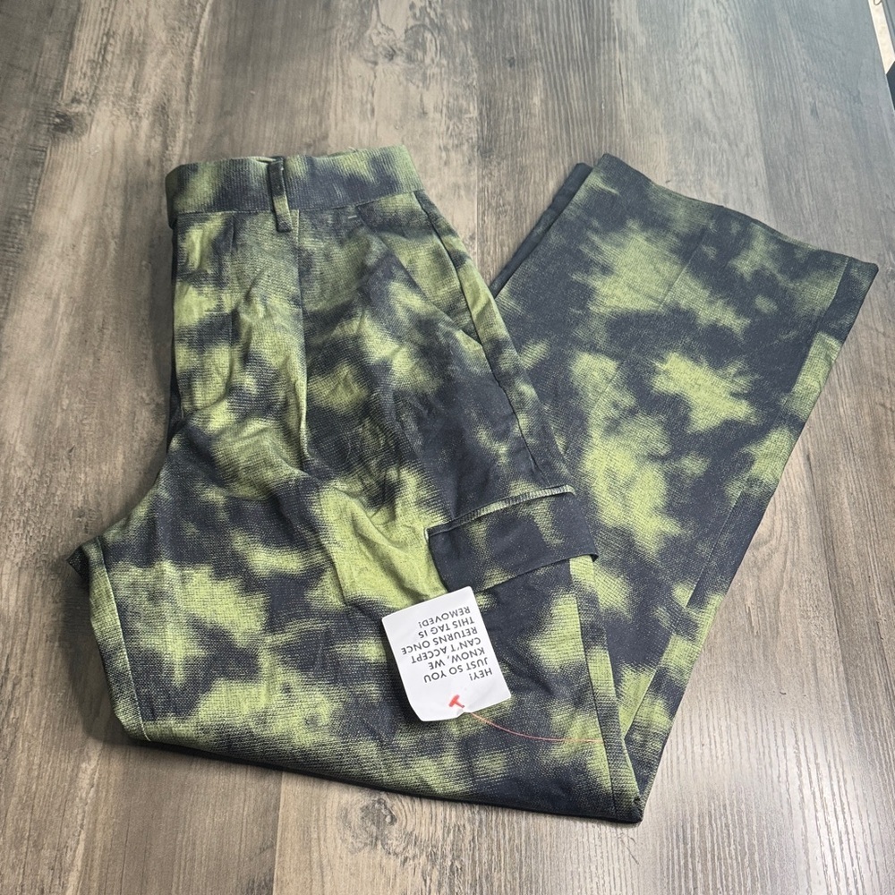 ASOS DESIGN smart wide leg cargo pants in green camo print